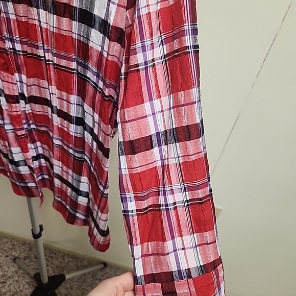 Alia Petite Red Plaid Texture Button Down Shirt SZ 14p - Picture 4 of 9